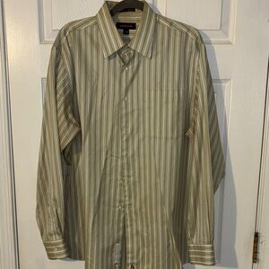 Nordstrom Olive Striped Button Down Shirt.  16 1/2.  35